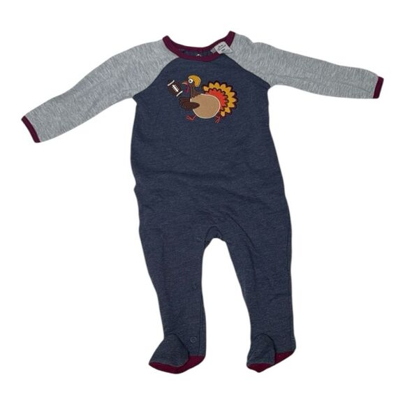 Baby Essentials Gray and Blue Kids One Piece with Turkey Design. Size 9 Months. - Picture 1 of 7